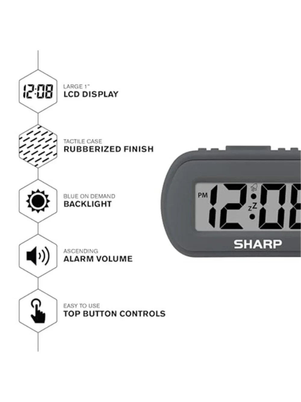 Bedside Digital Alarm Clock Battery Operated Black LCD Display Snooze Light